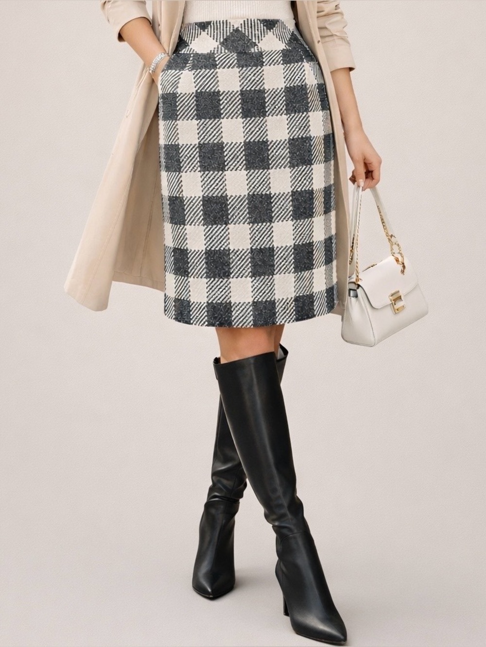 TALBOTS Women’s Plaid Checker Wool Blend Skirt Size 8